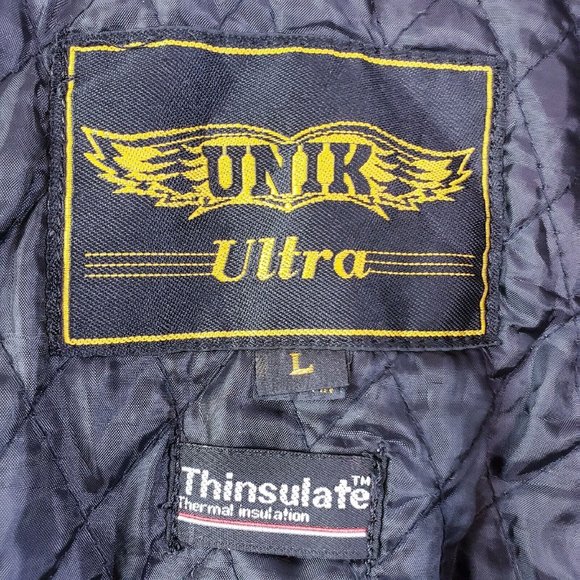 Unik Ultra Black Leather Motorcycle Biker Jacket  Insulated Size Large - Picture 11 of 13